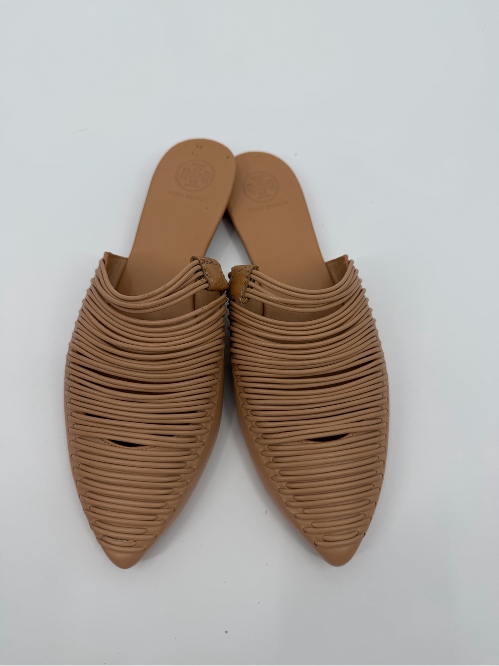 Tory Burch Sienna Woven Leather Pointed Toe Mule Flat Nude 8M